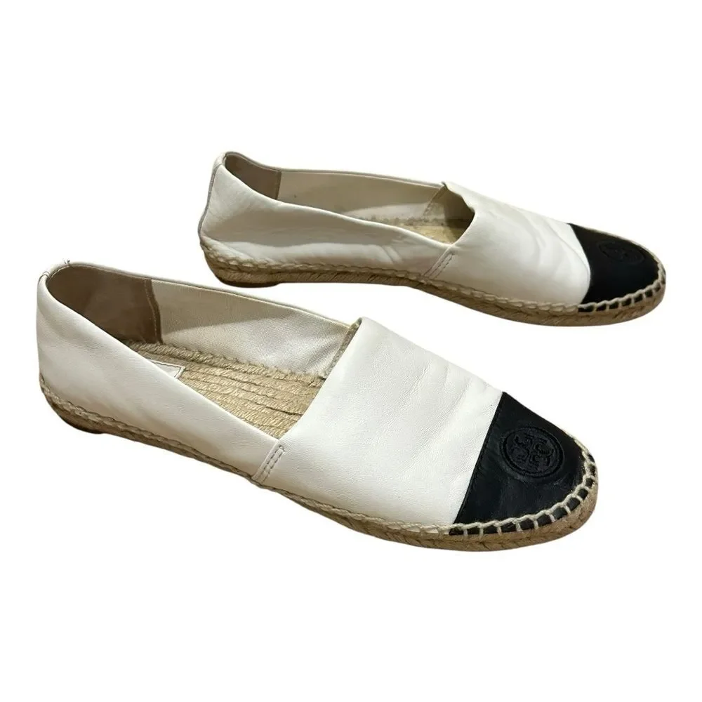 Tory Burch White Black Colorblock Espadrilles Flats 7.5